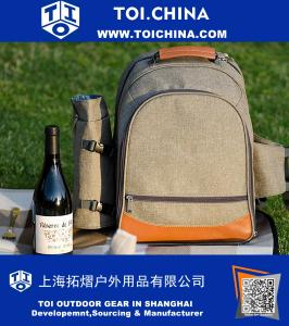 Mochila de picnic para 4 personas con compartimiento más fresco, portavasos de botella desmontable, forro polar de gran tamaño forro polar resistente al agua y set completo de cubiertos de acero inoxidable