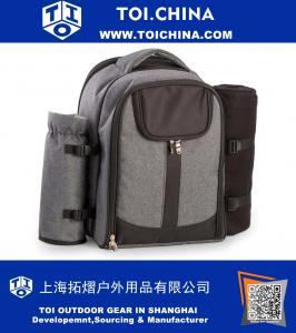 4er-Poly-Segeltuch-Picknick-Rucksack mit Kunststoff ausgekleidet Kühler Fach, grau