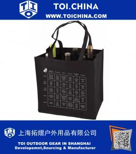 Sacola de vinho de 6 garrafas com compartimentos de armazenamento e carta de emparelhamento de comida e vinho impressa, quantidade 1, preto