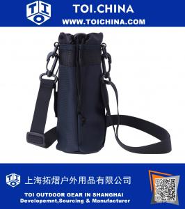 600ml Water Bottle Carrier Holder Bag Sleeve Pouch Cover Adjustable Shoulder Strap And Belt Handle Accessories -- Drawstring Closure