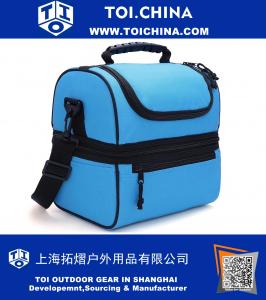 Adult Lunch Box Blue Insulated Lunch Bag Large Cooler Tote Bag for Men, Women, Double Deck Cooler