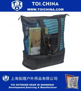Strandtasche Mesh 2-in-1 Tote Trinkkühler Familie Schulter Handtasche Reißverschluss