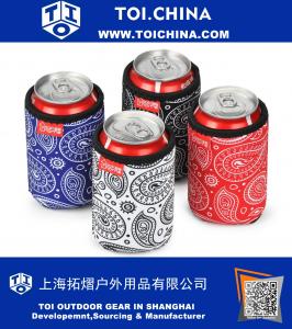 Beer Can Sleeves, 4 Pack Paisley Pattern Extra Thick Neoprene Insulsted Beer Can Coolies, Black, Blue, Red, White
