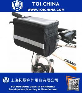 Bicycle Cycling Basket Handlebar Bag with Sliver Grey Reflective Stripe Outdoor Activity Bicycle Pack Accessories