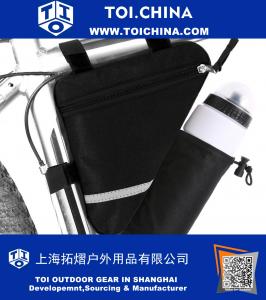 Bicycle Triangle Bag With Reflective Stripe - Cycling Bike Front Pack With Water Bottle Pocket