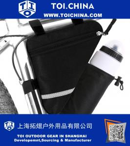 Bolsa triangular para bicicleta con banda reflectante - Paquete delantero para bicicleta con bolsillo para botella de agua