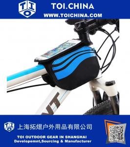 Bike Frame Bag Double Pouch Front Tube Bag with 3 in 1 Design Super Light Cycling Bike Front Bag Pannier Double Pouch for up to 5.7 inch Cellphone Phone