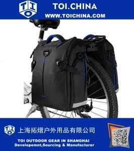 Bike Panniers Bags (Pair), Large Capacity, 14 L (each pannier), Black with Detachable Shoulder Straps and All Weather Rain