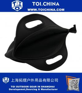 Black Insulated Neoprene Lunch Bag Cooler Tote Bag with Large Pocket for Men Women Kids Students