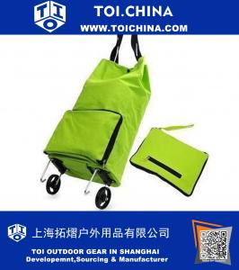 Collapsible Foldable Wheeled Shopping Cart Bag Green
