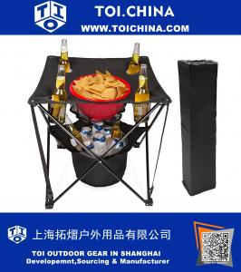 Collapsible Folding Camping Table with Insulated Cooler, Food Basket and Travel Bag