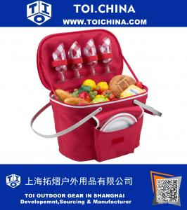 Collapsible Insulated Picnic Basket Equipped with Service For 4