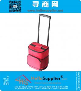 Cooler Smart Cart, Red Insulated Collapsible Rolling Cooler Tailgating BBQ Beach Bag