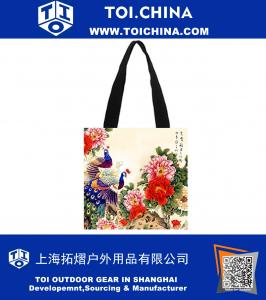 Baumwolle Canvas Custom chinesischen Stil Malerei Einkaufstasche Casual Taschen Einkaufstaschen Umhängetaschen