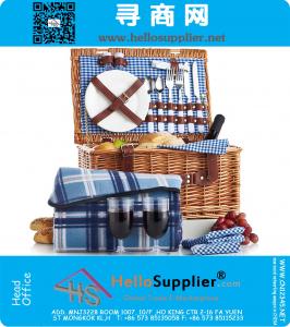 Deluxe 2 Person Traditional Wicker Picnic Basket Hamper with Cutlery, Plates, Glasses, Tableware And Fleece Blanket