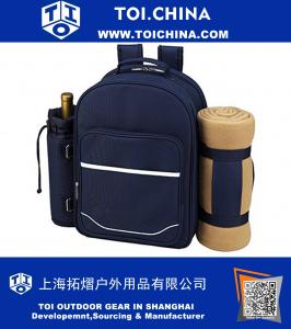 Deluxe equipado 2 pessoa piquenique mochila com refrigerador, suporte de vinho isolado e Blanke