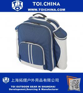 Cesta de picnic Deluxe con mochila para cuatro personas en azul medianoche con manta de picnic a juego