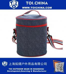 Denim Picnic Insulated Fashion Lunch Bag,Adjustable Shoulder Strap And Cooler Tote Bag Bento Carry Bag Mom Bag Grocery Bag Travel With Zip Closure