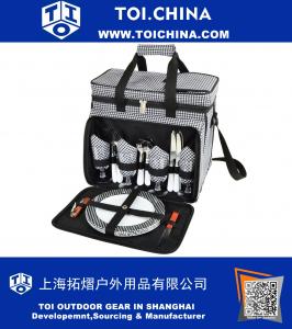 Equipped Insulated Picnic Cooler with Service for 4