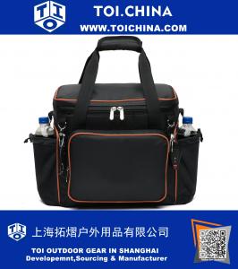 Extra Large Cooler Bag With Strong Bottom. 1680D Heavy-Duty Polyester, High Density Insulation, Heat-Sealed Peva Liner. Durable Zippers, Multiple Pockets, Shoulder Straps With Metal Clips.