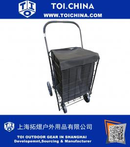 Carrinho de armazenamento de dobramento pesado extra grande da lavanderia da compra com o carro preto de harmonização da cesta do forro