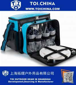Family Insulated Picnic Bag with Cooler Compartment, Plates and Cutlery Set Perfect for outdoor, Sports, Hiking, Camping, BBQS