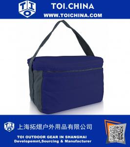 Foldable Cooler, 6 Can Sized Lunch Bag for Camping, Grocery, Car Trips, Outdoor Activities, Hiking, Family Picnics, School Kids, Healthy lunches In School or Work. With strap and pocket. Color Blue.