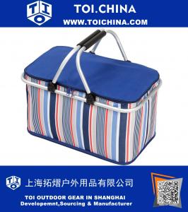 Folding Picnic Basket Insulated Cooler Shopping Bag for Outdoor Camping Hiking