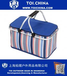 Folding Picnic Basket Insulated Cooler Shopping Bag for Outdoor Camping Hiking