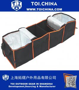 Glacière de rangement robuste à 4 compartiments automatique pour organiseur de coffre en tissu 600D La housse de rangement à 2 sections isolées offre un espace de rangement pliable pour l'épicerie de votre camion de voiture ou de votre VUS