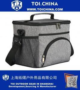 Ice Pack Portable Coolers Bag - Doublure imperméable à l'eau en matériau isolant Fourre-tout et bandoulière gris chiné 12L