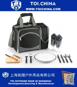 Isolierte Kühler Picknick-Tasche mit Service für 2, schwarz mit Silbergrau