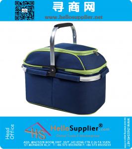 Insulated Folding Collapsible Picnic Basket Cooler with Sewn in Frame