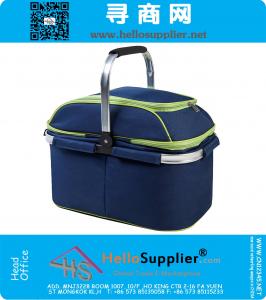 Insulated Folding Collapsible Picnic Basket Cooler with Sewn in Frame