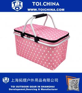 Insulated Folding Picnic Basket Collapsible Tote Bag -Insulated Cooler with Aluminum Handles