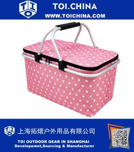 Insulated Folding Picnic Basket Collapsible Tote Bag -Insulated Cooler with Aluminum Handles