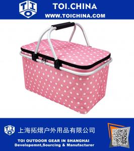 Insulated Folding Picnic Basket Collapsible Tote Bag -Insulated Cooler with Aluminum Handles