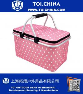 Insulated Folding Picnic Basket Collapsible Tote Bag -Insulated Cooler with Aluminum Handles
