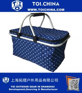 Insulated Folding Picnic Basket Collapsible Tote Bag -Insulated Cooler with Aluminum Handles