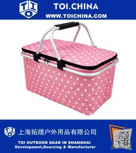 Insulated Folding Picnic Basket Collapsible Tote Bag -Insulated Cooler with Aluminum Handles