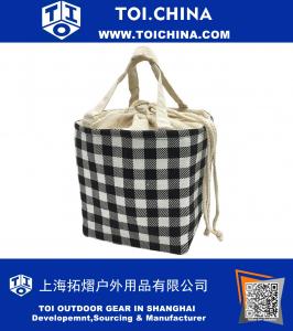 Insulated Lunch Bag Black and White Drawstring Lunch Tote Aluminum Film Pack Cooler Bag Reusable Grocery Bag