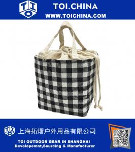 Insulated Lunch Bag Black and White Drawstring Lunch Tote Aluminum Film Pack Cooler Bag Reusable Grocery Bag