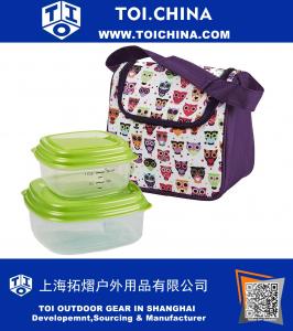 Isolierte Lunch Bag Set mit wiederverwendbaren Containern und Eisbeutel, Full Zip Lunch Box mit gepolstertem Schultergurt