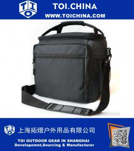 Изолированная сумка для ланча со съемным плечевым ремнем и внутренней защитой от утечки - двойные застежки-молнии, 2 кармана с большой боковой сеткой, 5 отсеков, прочный нейлон