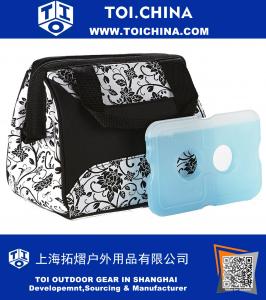 Insulated Lunch Bag with Ice Pack, Exterior Pocket with Zipper Closure