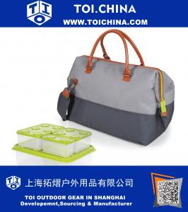 Insulated Picnic Tote Bag Satchel 8-PC Container. Keep Drinks Cool or Lunch Food Warm for hours. Carry Handle for Easy Transport