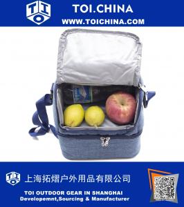 Insulated School Work Double Decker Lunch Cooler Warmer Thermal Bag Box