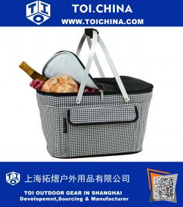 Large Family Size Insulated Folding Collapsible Picnic Basket Cooler with Sewn in Frame