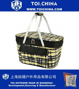 Large Family Size Insulated Folding Collapsible Picnic Basket Cooler with Sewn in Frame