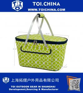 Large Family Size Insulated Folding Collapsible Picnic Basket Cooler with Sewn in Frame